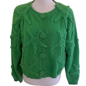 Michael Simon Bright Green Starfish Motif Vintage Cardigan O/S